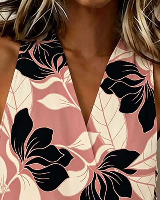 Blouse Florale Halter Cordon Sans Manches