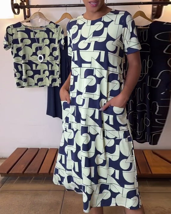 Robe décontractée de tous les jours col rond imprimé