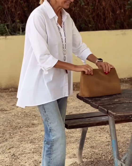 Chemise Décontractée À Revers, Manches Longues