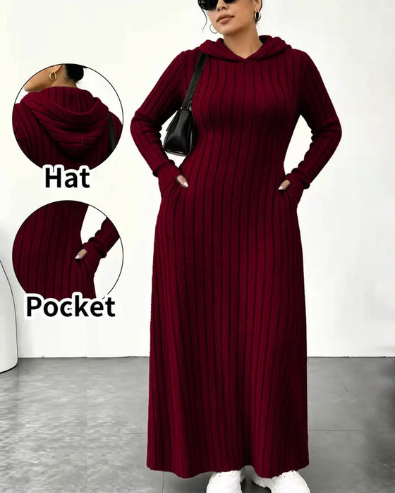 Robe Capuche Poche Côtes Ajustée