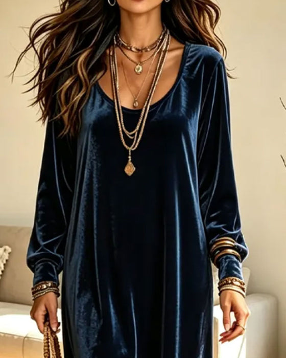 Robe Encolure En U Manche Bouffante Jupe Évasée Midi