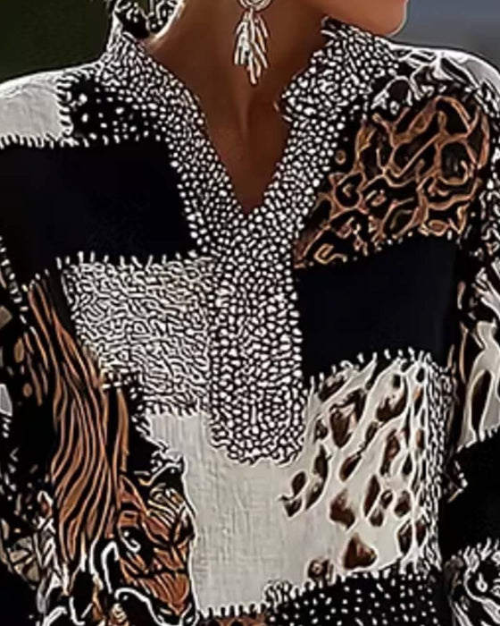 Blouse Col Mandarine Léopard Patchwork
