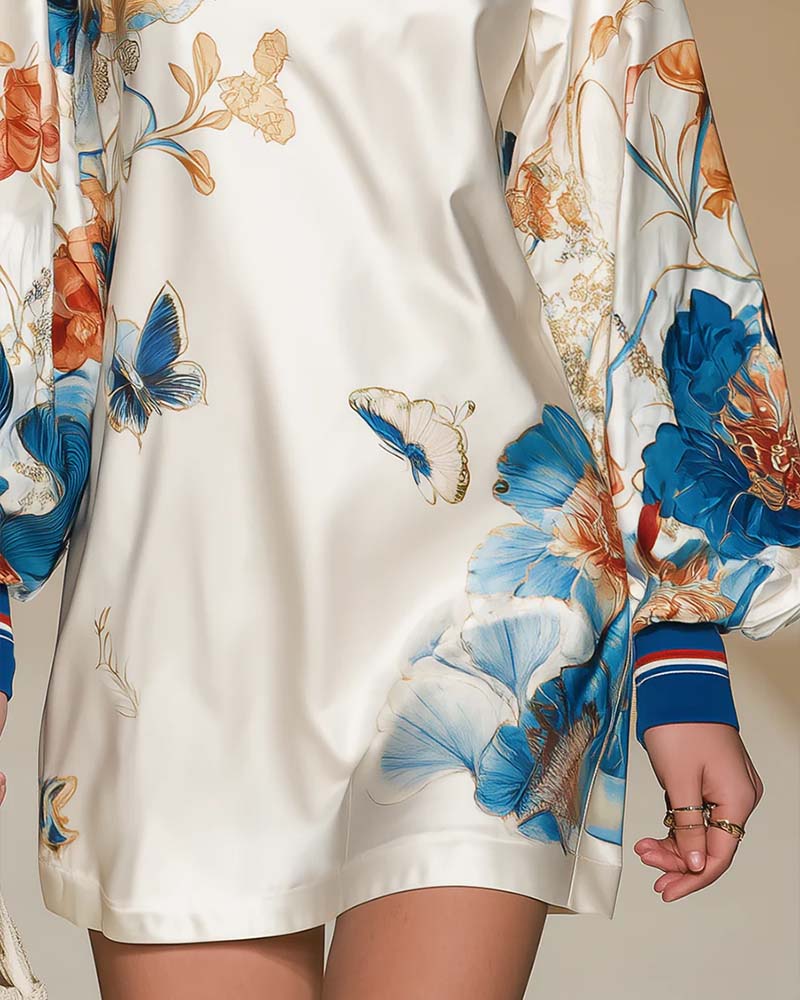 Robe À Manches Ballon Imprimé À Blocs De Couleurs