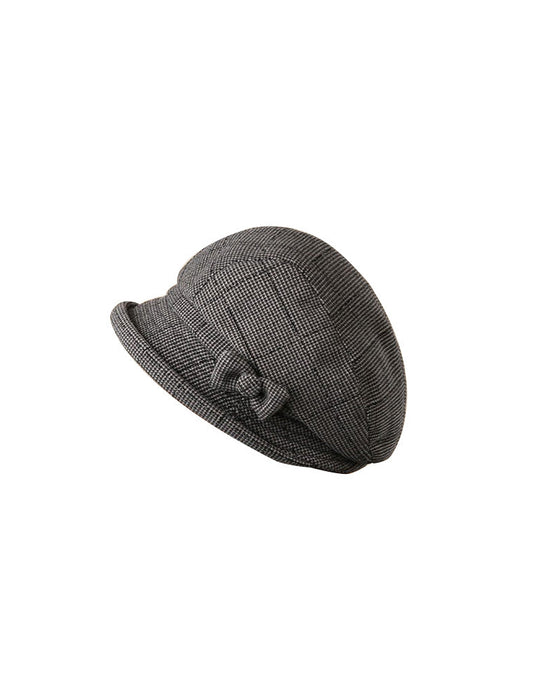 Femme Élégant À Carreaux Nœud Décor Béret