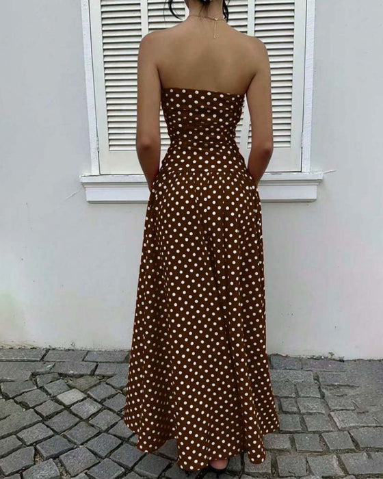 Robe Bandeau À Pois Ligne A Longue