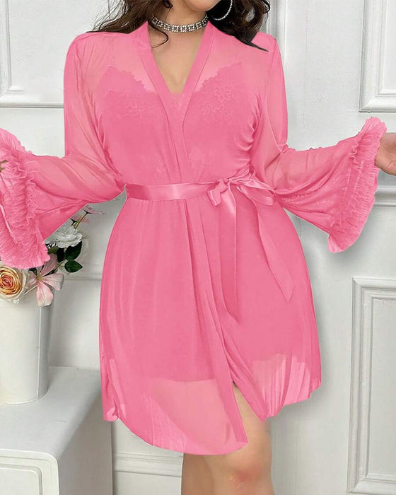 Sexy Dentelle Chemise de Nuit Jarretelles Ensemble