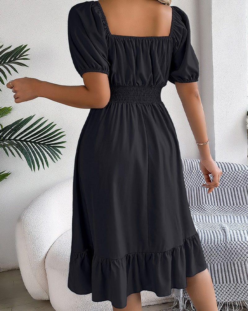 Robe Col Carré Taille Cintrée Volant Ligne A