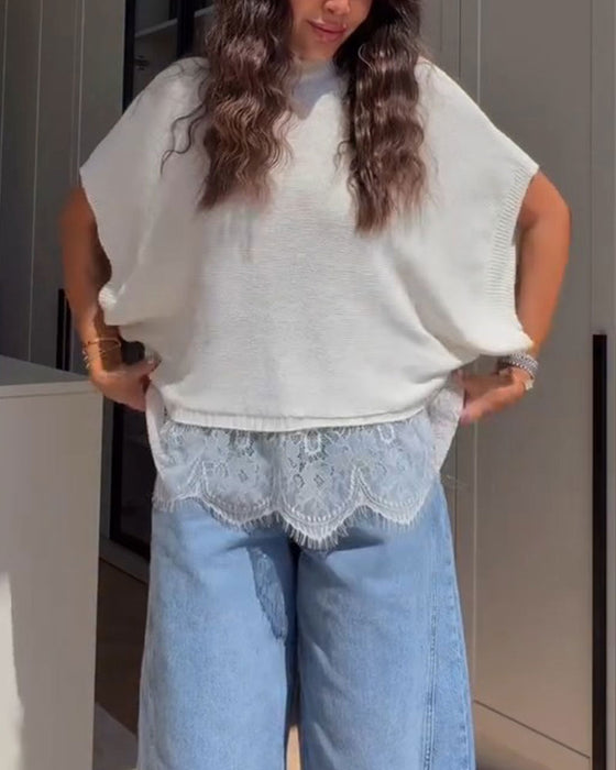 Pull Col Rond Décontracté Unie