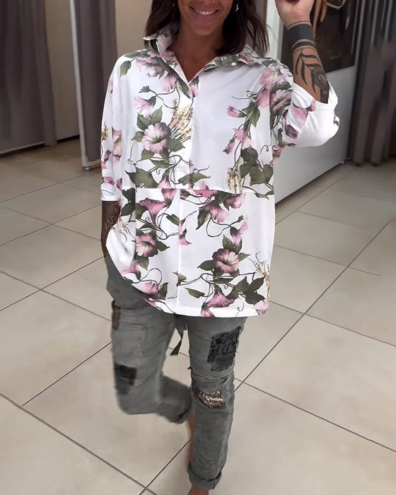 Chemisier élégant à revers avec imprimé floral