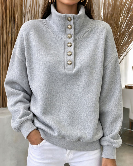 Sweat Col Haut Boutonné Manches Longues
