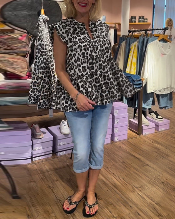 Haut décontracté patchwork imprimé léopard