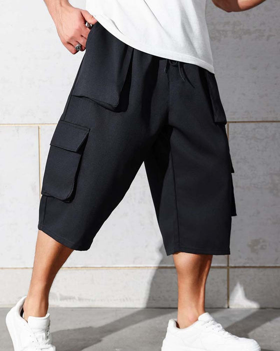 Pantalon Taille Élastique Poche Unie Cargo