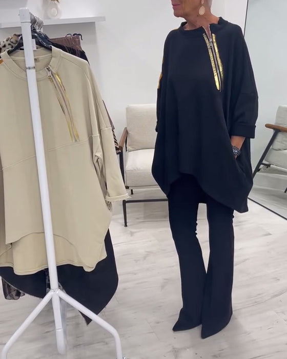 Sweat-shirt décontracté ample avec poches latérales zippées