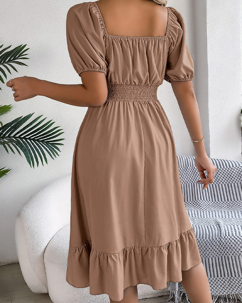 Robe Col Carré Taille Cintrée Volant Ligne A