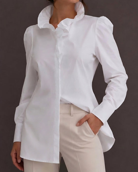 Blouse Volant Garniture Manches Longues Manches Ballon