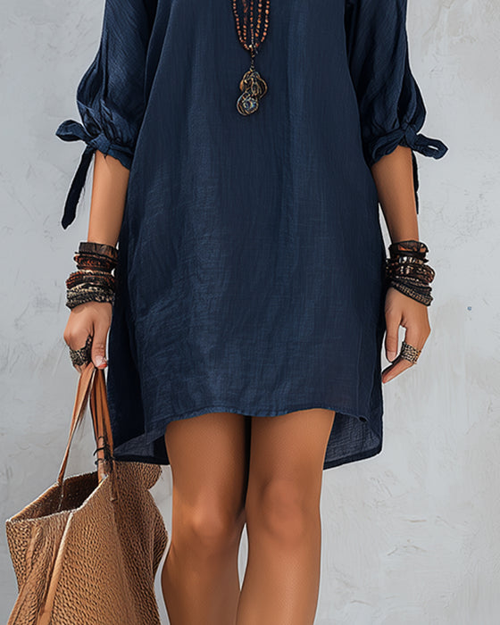 Robe Col En V Attacher Lâche Décontractée
