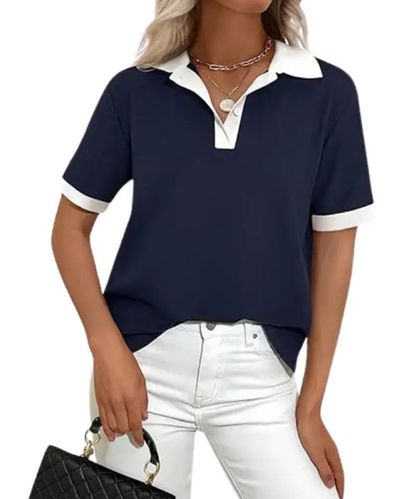 T-Shirt Col Polo Colorblock Manches Courtes