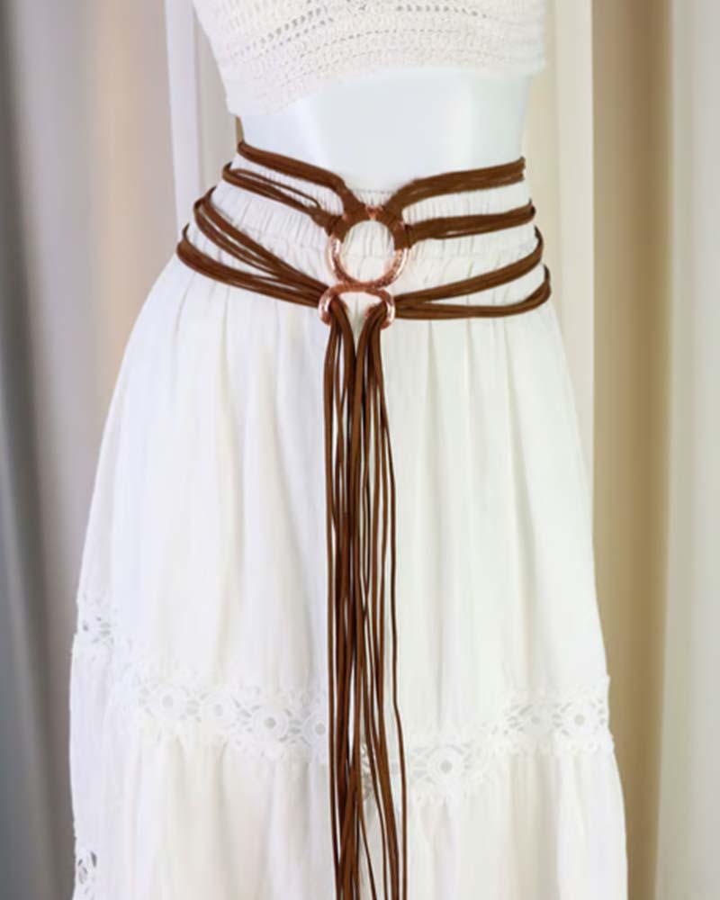 🔥Médiéval Viking Tressé Ceinture En Cuir Ensemble, Avec Boucle Anneau & Franges Décorations