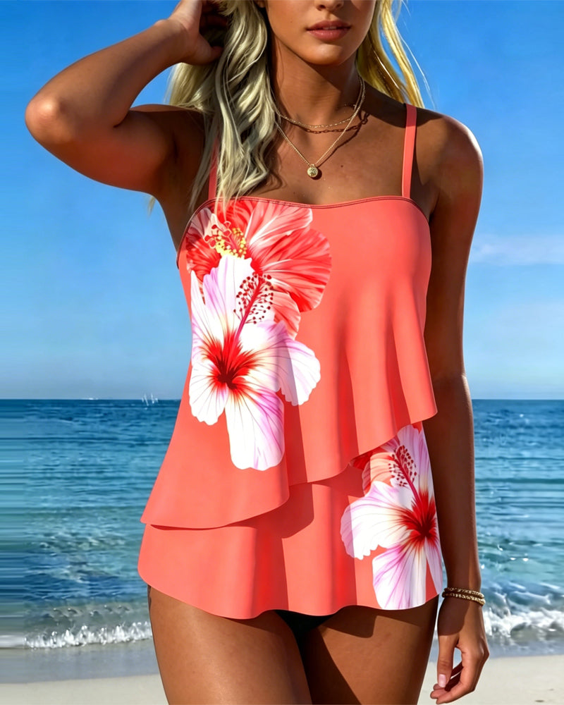 Tankini Imprimé Floral Vacances Bretelles