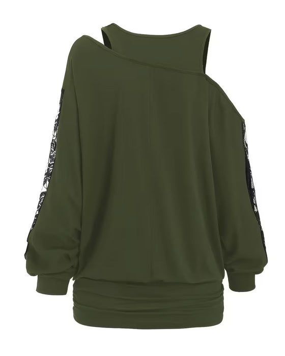 Blouse Col Asymétrique Dentelle Panneau