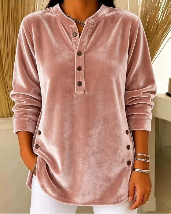 Blouse Décontractée Manches Longues Henley