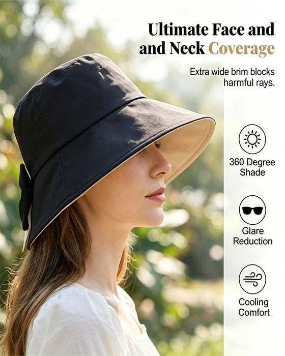 Chapeau Femmes Large Bord Pliable Nœud Soleil