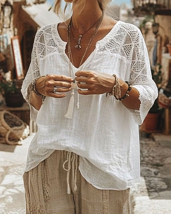 Blouse Unie Panneautée Col V