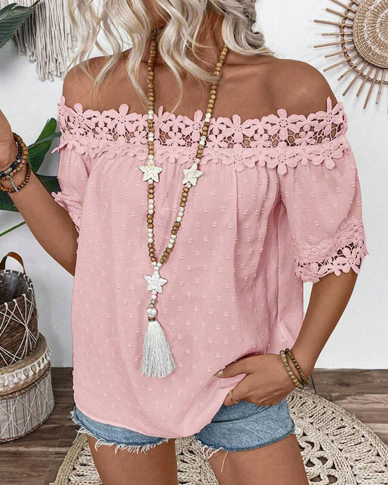 Blouse Une-épaule Dentelle Fleur 3D