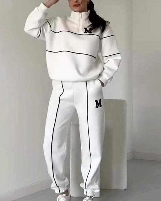 Ensemble Deux Pièces Femme Décontracté Lettre M Manches Longues