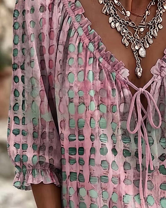 Blouse À Pois Avec Lacets