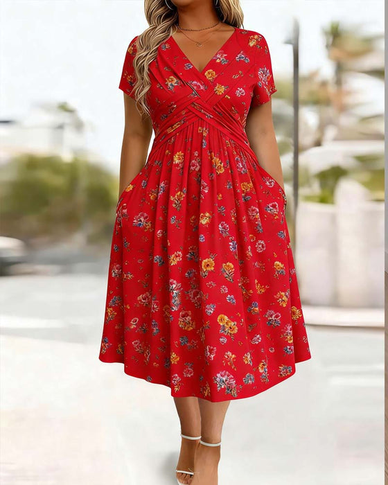 Robe Florale Twist Manche Courte