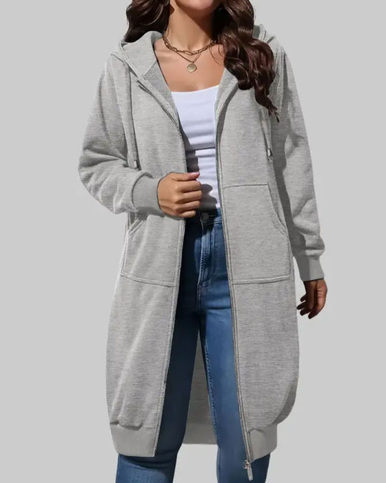 Manteau Long Capuche Fermeture Éclair Sweatshirt
