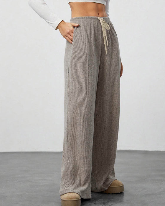 Pantalon Solide Cordon Coupe Large Long