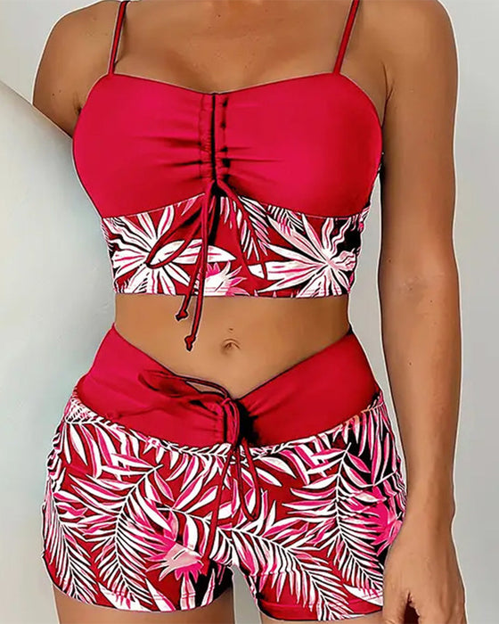 Bikini Haute Taille Boyleg Imprimé