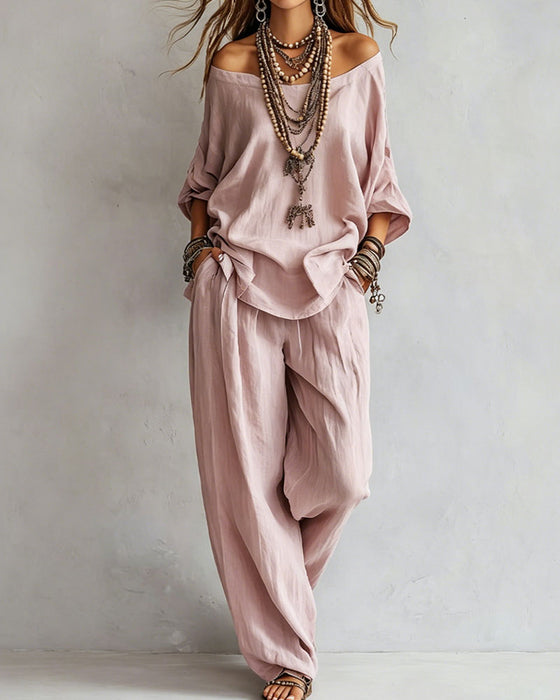 Ensemble Off-Shoulder Pantalon Large Deux Pièces