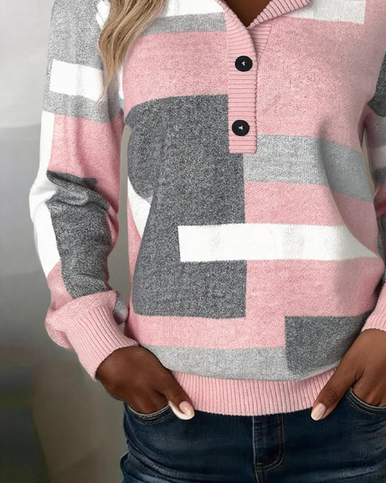 Sweatshirt À Carreaux Bouton-Devant Manche-Longue