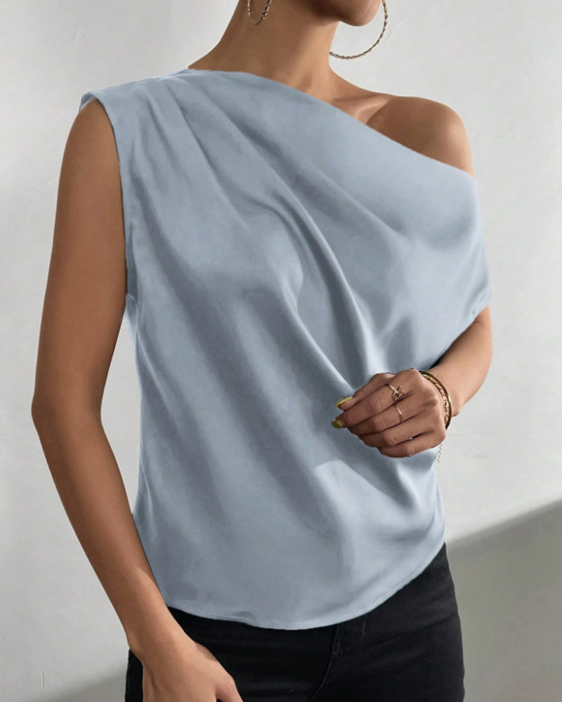 Blouse Unie Hors Épaule Sans Manches