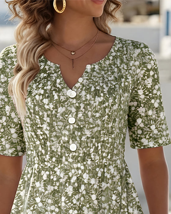 Robe Col V Manches Courtes Fleurie