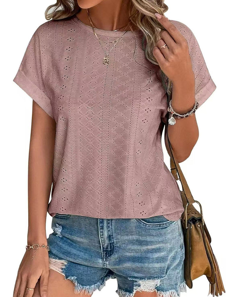 Blouses Uni Col Rond Ample Manches Courtes