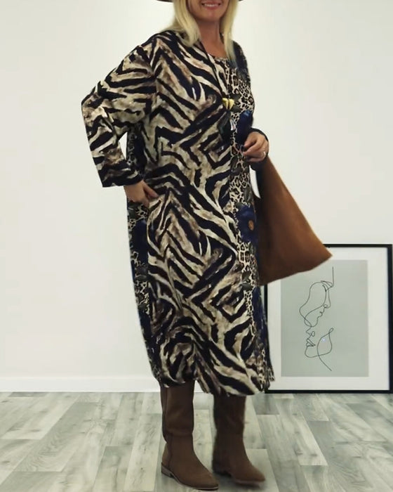 Robe patchwork élégante à imprimé léopard et zèbre