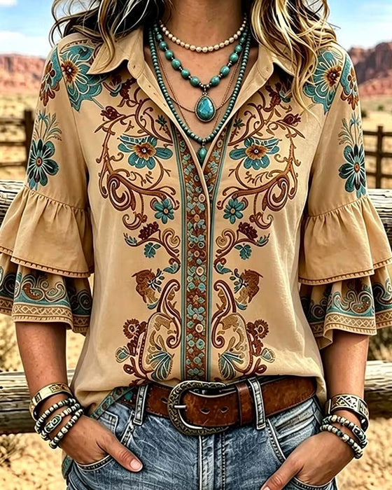 Blouse Revers Vintage Décontractée
