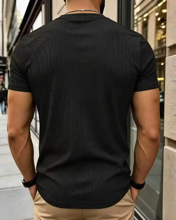 T-Shirt Col En V Côtelé Unie Homme