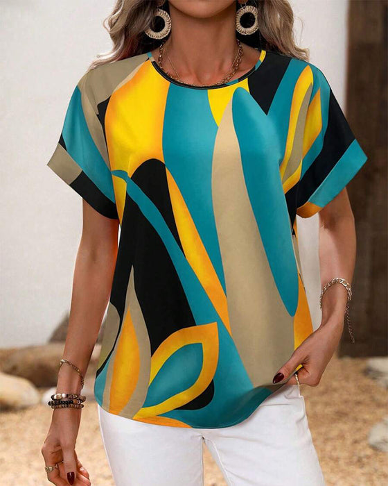 T-Shirt Col Rond Imprimé Contrasté