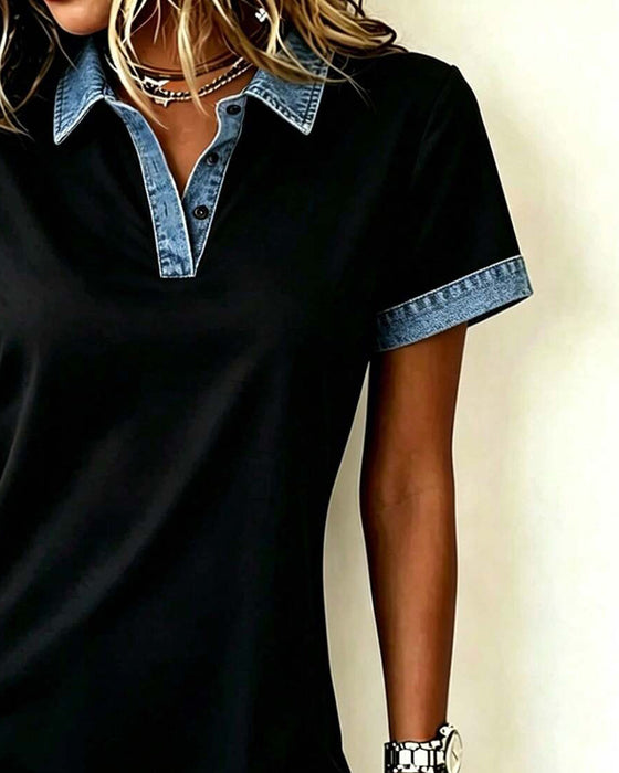 Robe Denim Panneaux Bloc De Couleur Droite