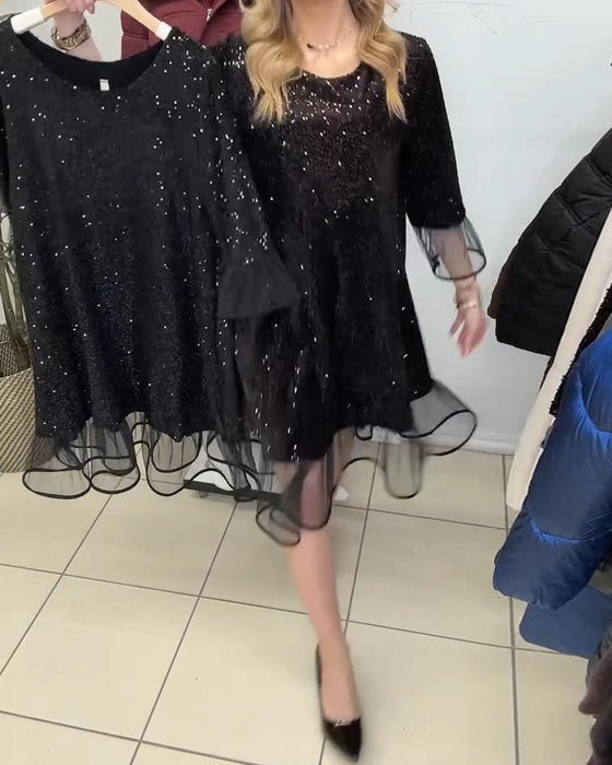 Robe Tendance À Manches Évasées Et Paillettes