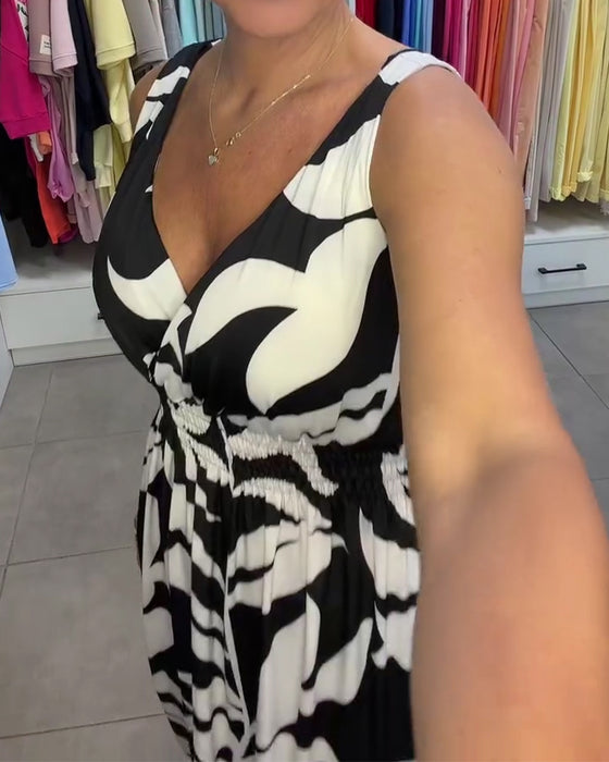 Robe Sans Manches Col En V Taille Élastique Croisé