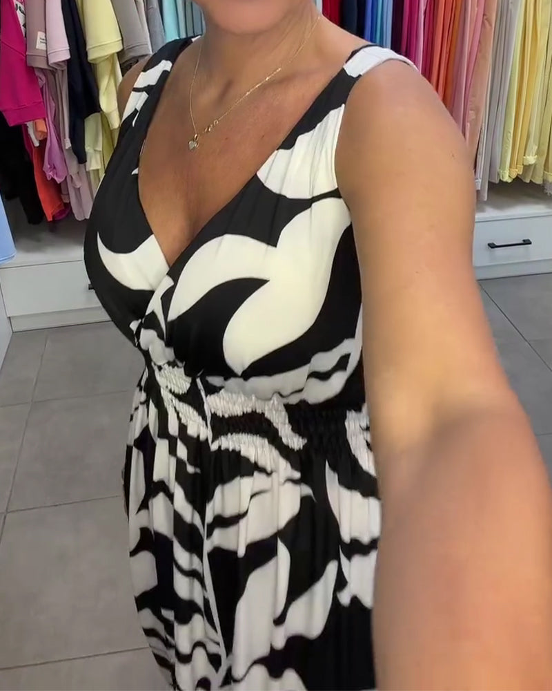 Robe Sans Manches Col En V Taille Élastique Croisé
