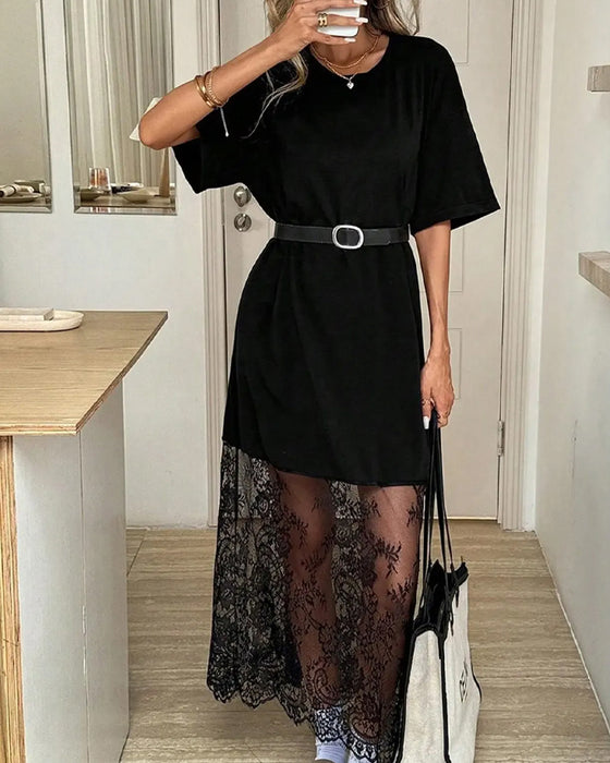 Robe À Pois Dentelle Patchwork