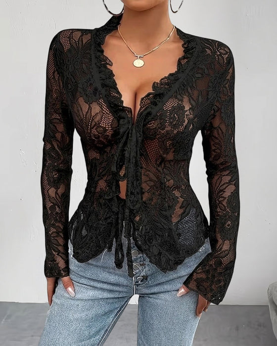 Blouse Col En V Attacher Dentelle