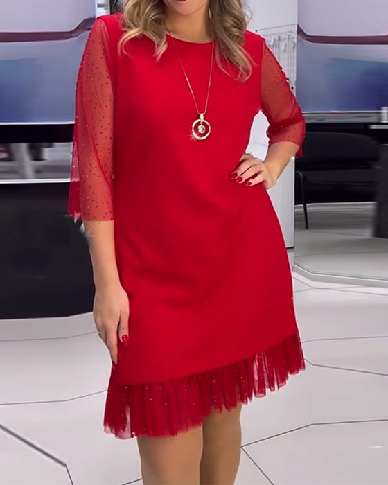 Robe à paillettes et coutures en maille de couleur unie